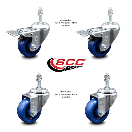 Service Caster 3.5 Inch Solid Polyurethane Swivel 10mm Stem Caster Total Lock Brake, 2PK SCC-TSTTL20S3514-SPUS-M1015-2-S-2
